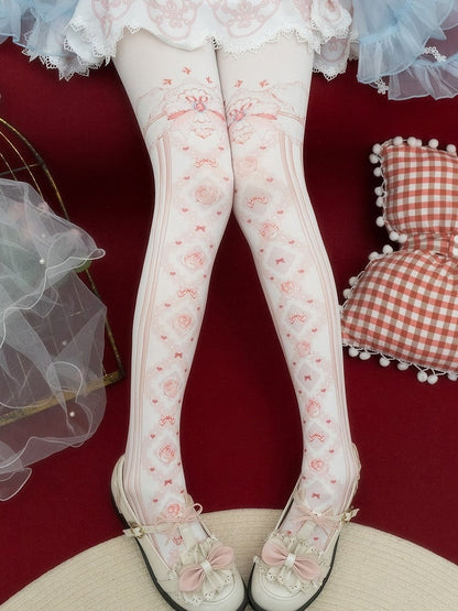 プリントタイツ 花柄＆レッド/ピンク/ブルー/ブラック/イエロー 蝶結び