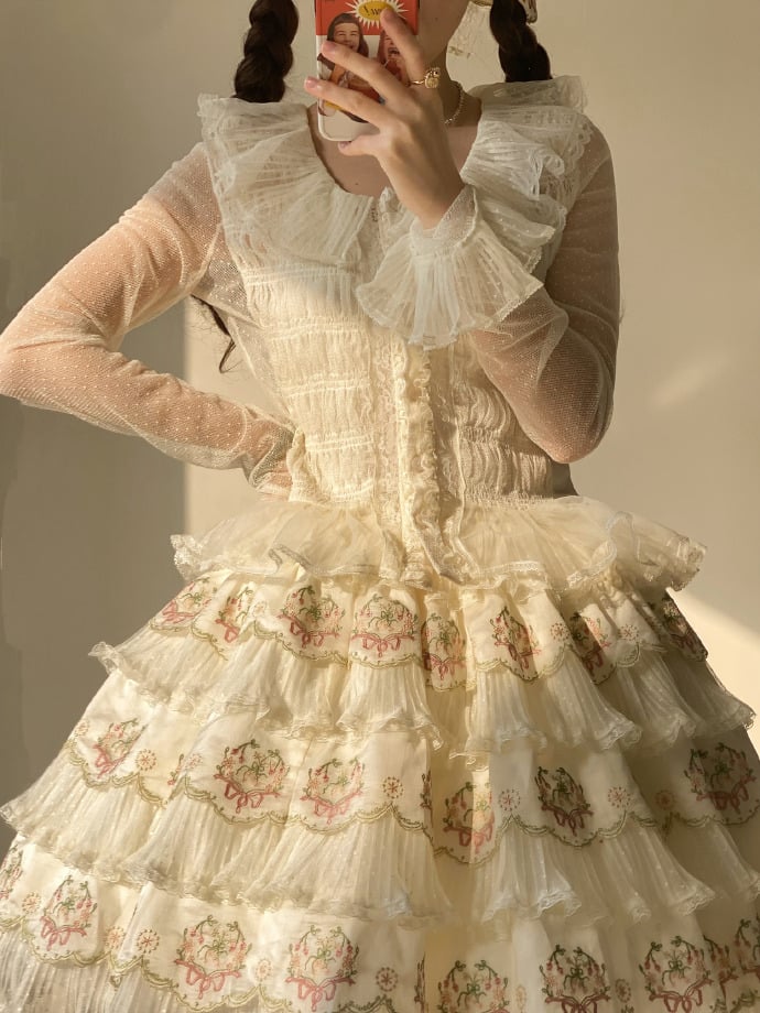 Chemisier long blanc à manches à volants élégant Lolita