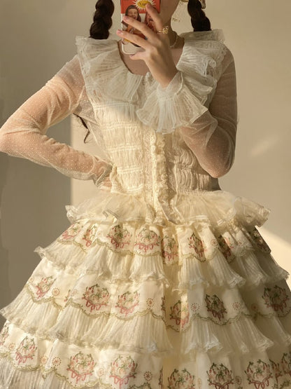 Chemisier long blanc à manches à volants élégant Lolita