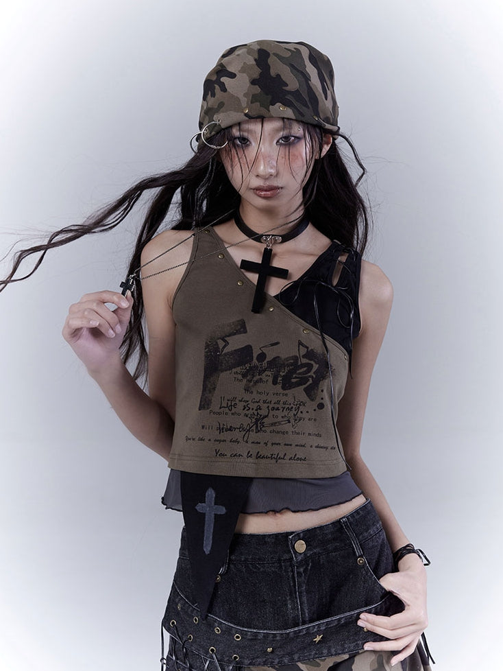Punk Distressed Nieten Dreieck Camouflage Wasteland Schal