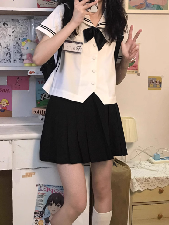 Length Uniform 42CM Skirt Black JK Pleated