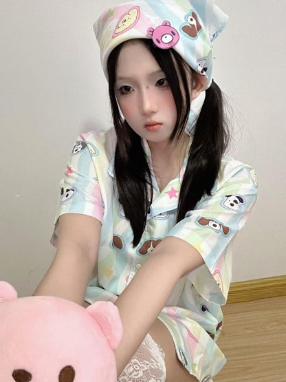 ストライプ柄の可愛い子犬のスクエアスカーフ