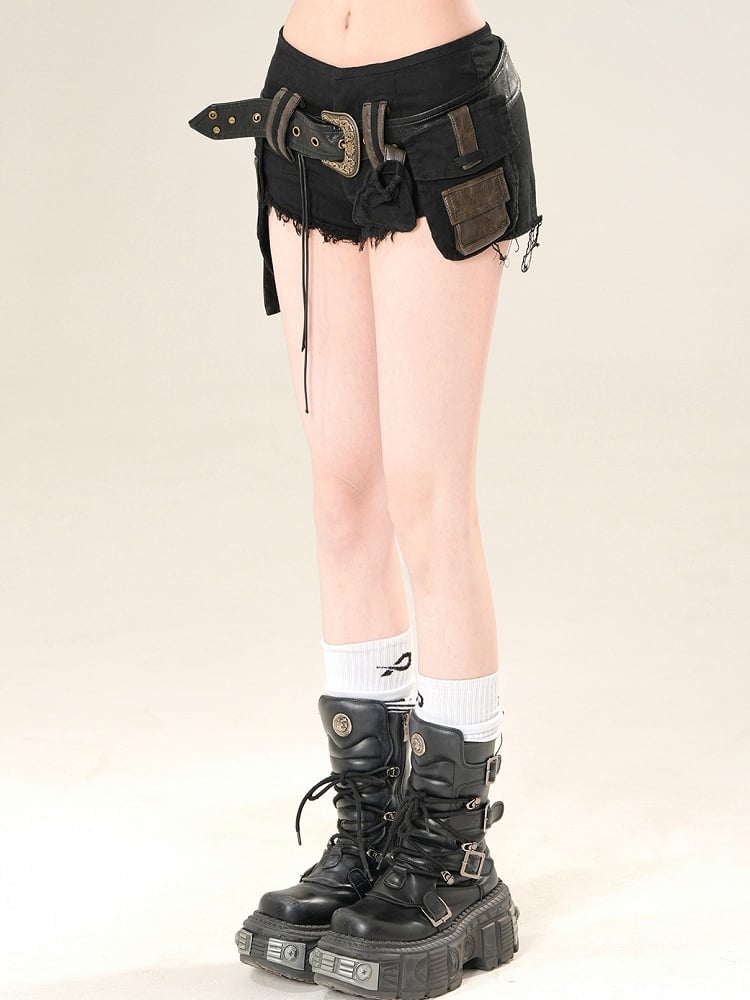 Taille Super Belt Rise Schwarz Mini mit Shorts Low