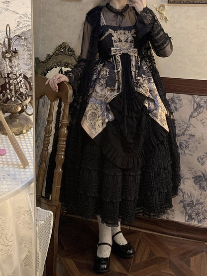 Black Tea Length Ruffles Detail Tiered Under Skirt - Miss Point