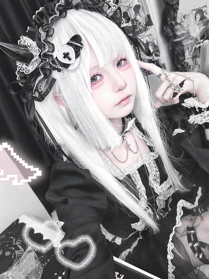 White Wig Bangs Full 68CM with Straight