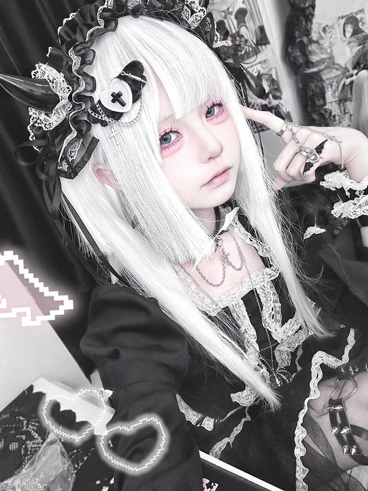 White Wig Bangs Full 68CM with Straight