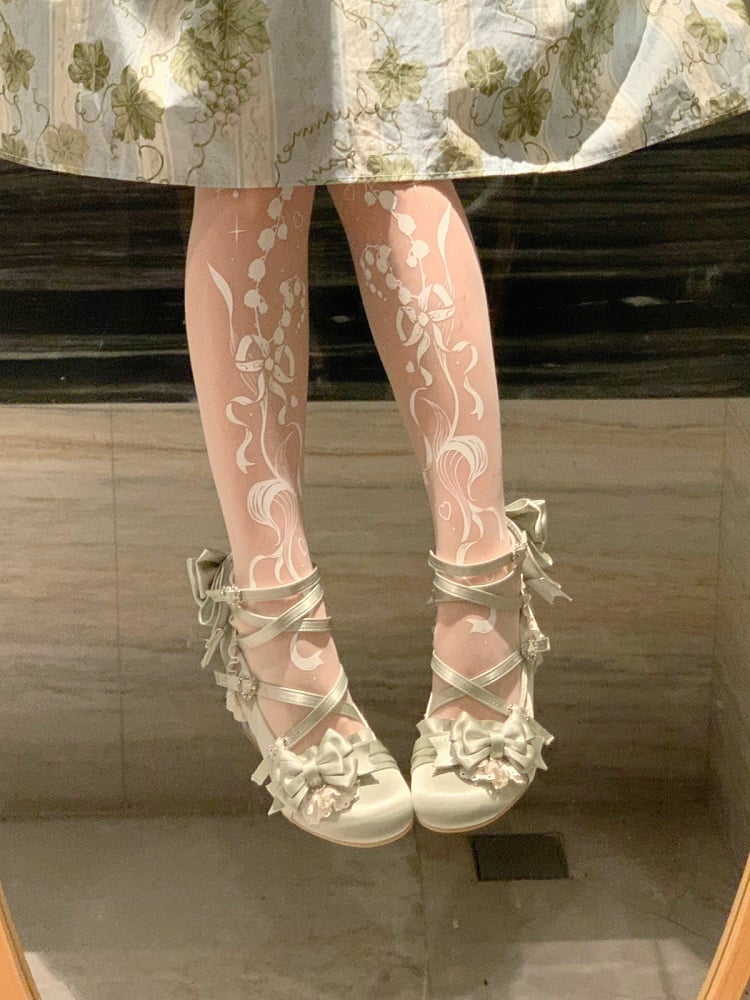 Light Green Sweet Lolita Round Toe Shoes with 8cm Bowknot High Heel - Aimee