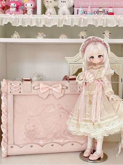 Transparent Window Bowknot Ruffled Satin Pink Bag for BJD Doll - Salt Tea