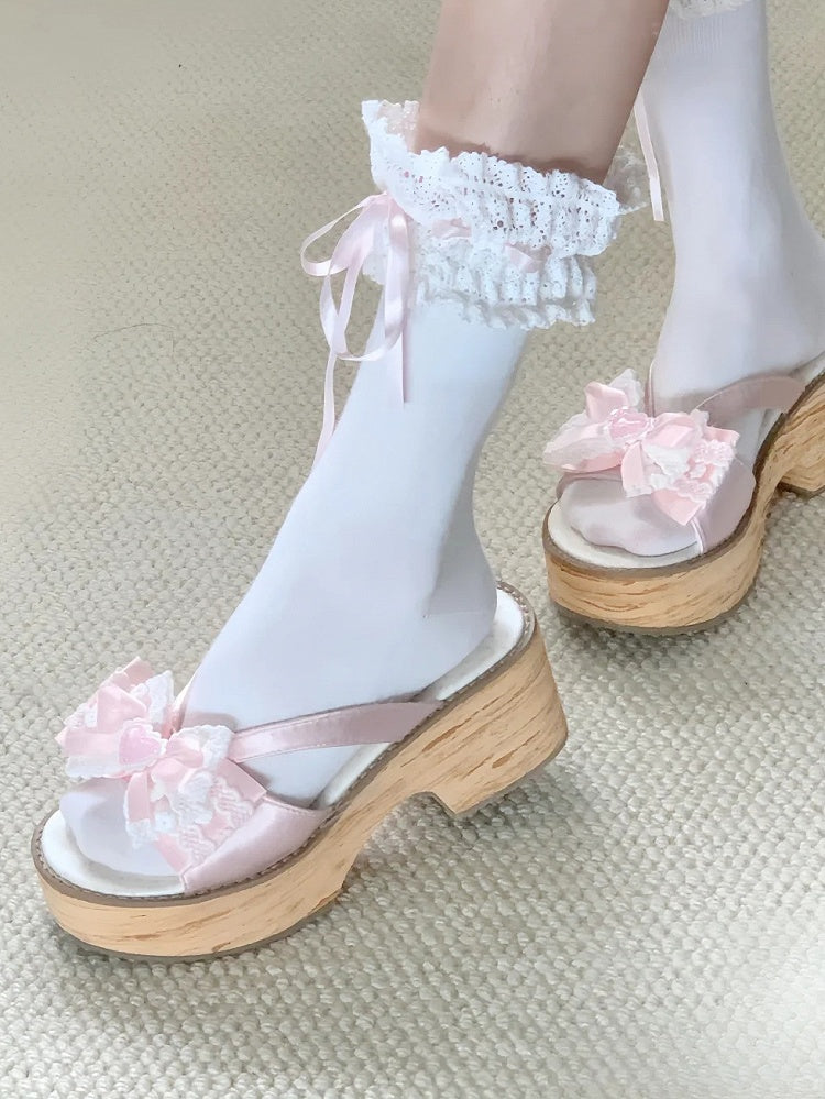 Slippers Pink Lolita Wa Heart with Applique