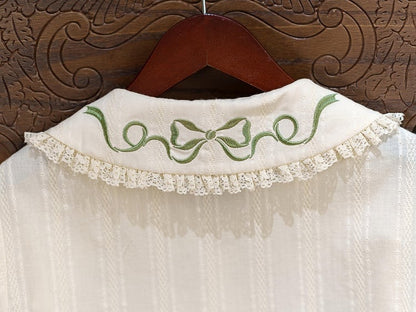 Green Grape Embroidery Collar Cream Short Sleeve Top - Dream Magic Box