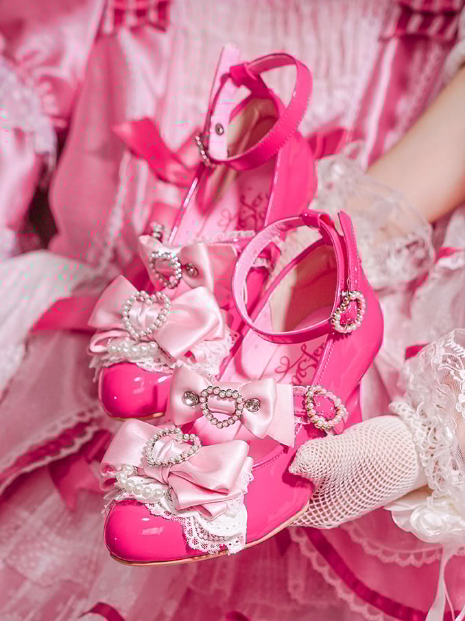 Fashion Heels Gyaru Wedge Barbie Janes Kei Jirai Mary Heart Cut-out Pink Shoes