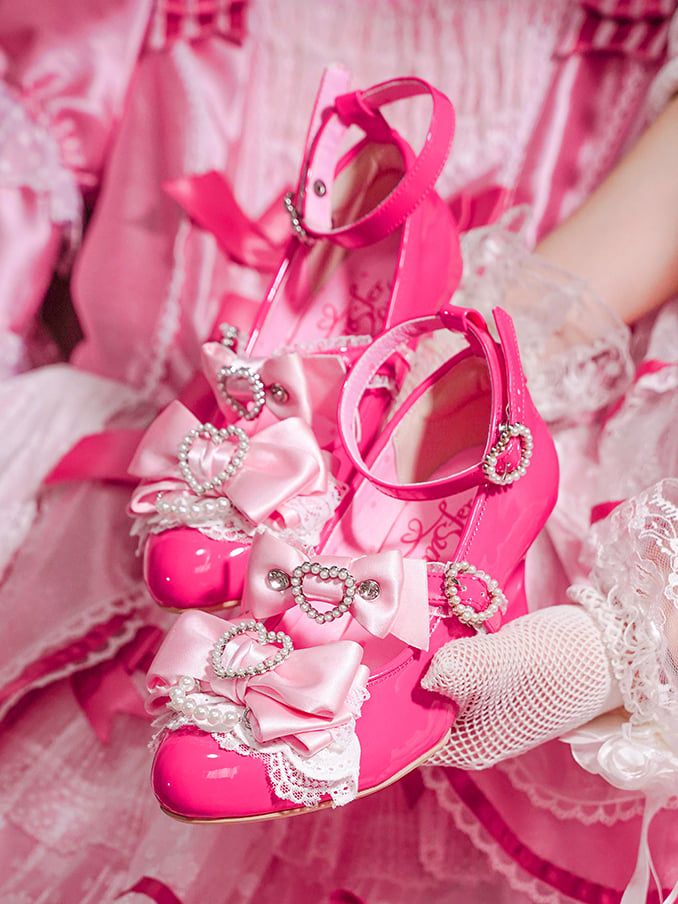 Heart Janes Cut-out Jirai Shoes Gyaru Pink Kei Fashion Mary Wedge Heels Barbie