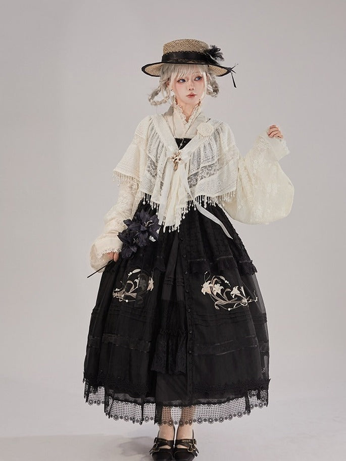 Beige Bow Pearl Tassel Lace Blouse - Tan Tuan