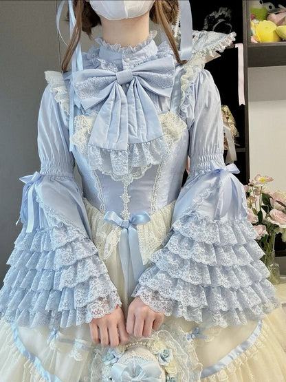 Lace Sleeves Blouse Cotton Bell Gorgeous Layered Lolita Blue
