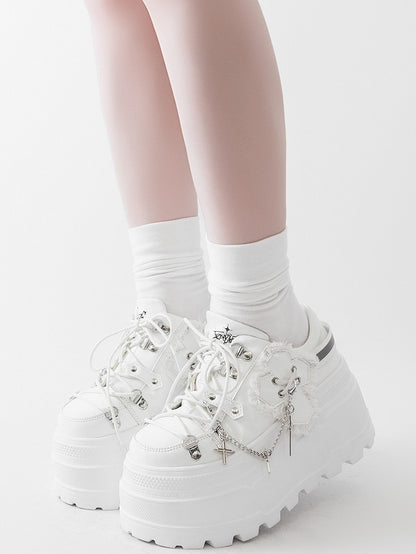 Ties Platform Detachable Punk Chain Shoes Design White Cross Lace-up Charm Front With