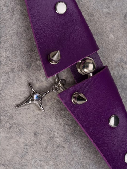 Choker Purple Pendant Cross Details Gothic Studs