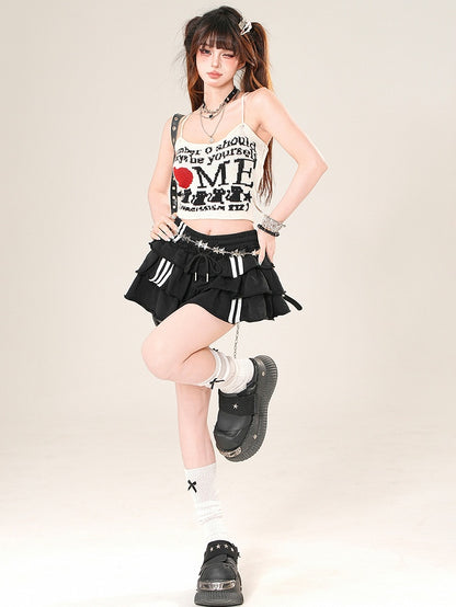 Heart Glamorous Cami Pink/Beige Top Cat Letter Print und