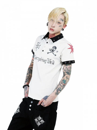 Apricot Jersey Polo Shirt with Skull Print - DETW OnLine
