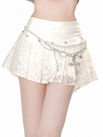 プリーツホワイトミニスカートレース