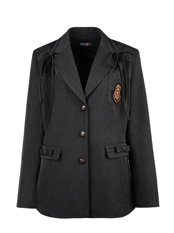 Dunkelgrauer Preppy-Blazer mit Schleifendetails