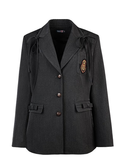 Dunkelgrauer Preppy-Blazer mit Schleifendetails