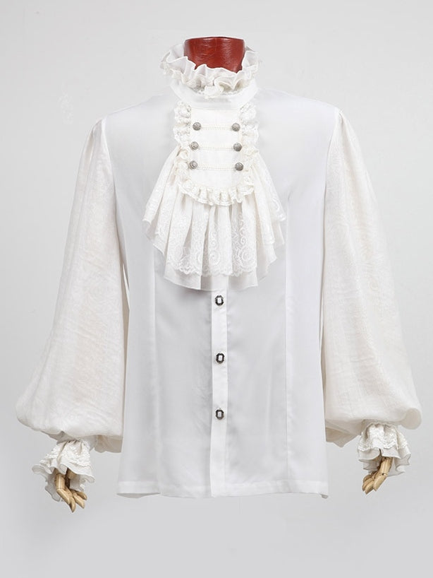 Embossing White Men's Shirt Goth Chiffon