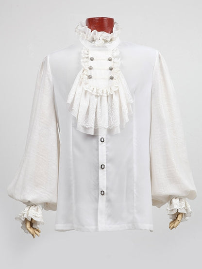 Embossing White Men's Shirt Goth Chiffon