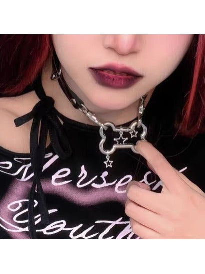 PU Star & Bone Pendant Choker - Kiwi Store