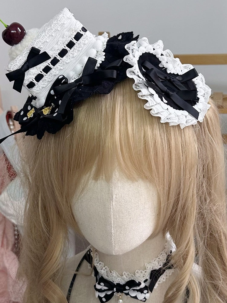 Pattern Heart-Shaped White Trim Hairclip/Brooch Polka-dot Lace Black