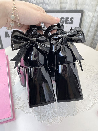 Bow Elegant 8cm Mary Decor Star High-heel Janes Lolita Snap with Black