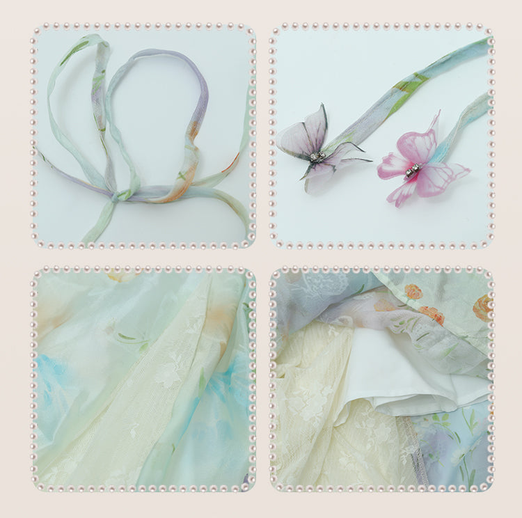 Urlaub Plus Größe Cami Kleid Spitze Patches Saum Ölgemälde Druck Weiß