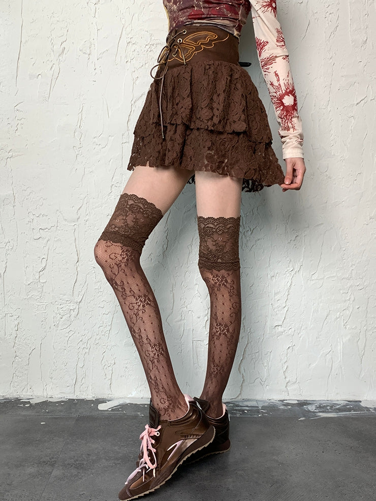 Overknee Brown Trim Wasteland Stockings Lace Punk
