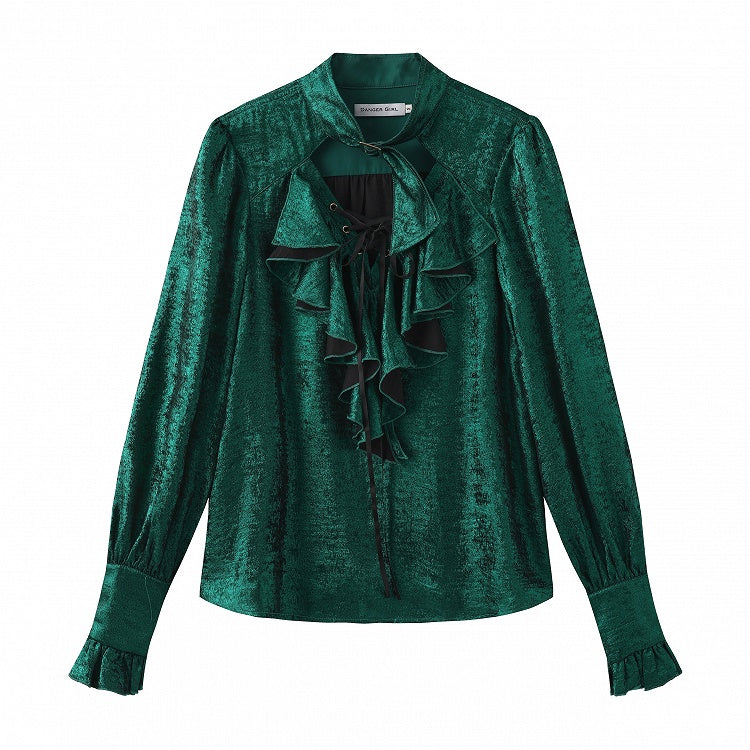 Pirate Bodice Long Cascading Shirt Ruffle Sleeves Green Ouji Lolita Vibes