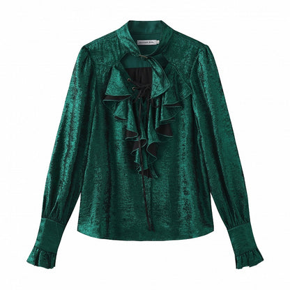 Pirate Bodice Long Cascading Shirt Ruffle Sleeves Green Ouji Lolita Vibes