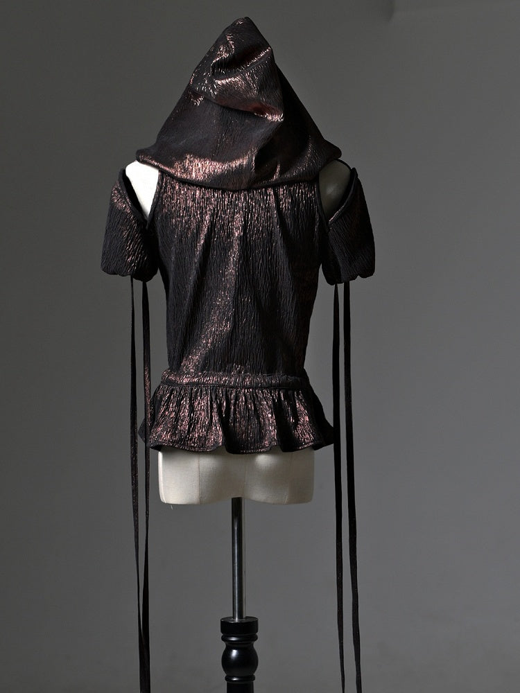 Waist Hood Shoulders with Cutout Drawstring Detachable Top