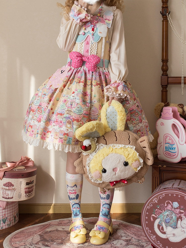 Desserts Gummibärchen Kleid Print und Overall Bär Gelb Lolita