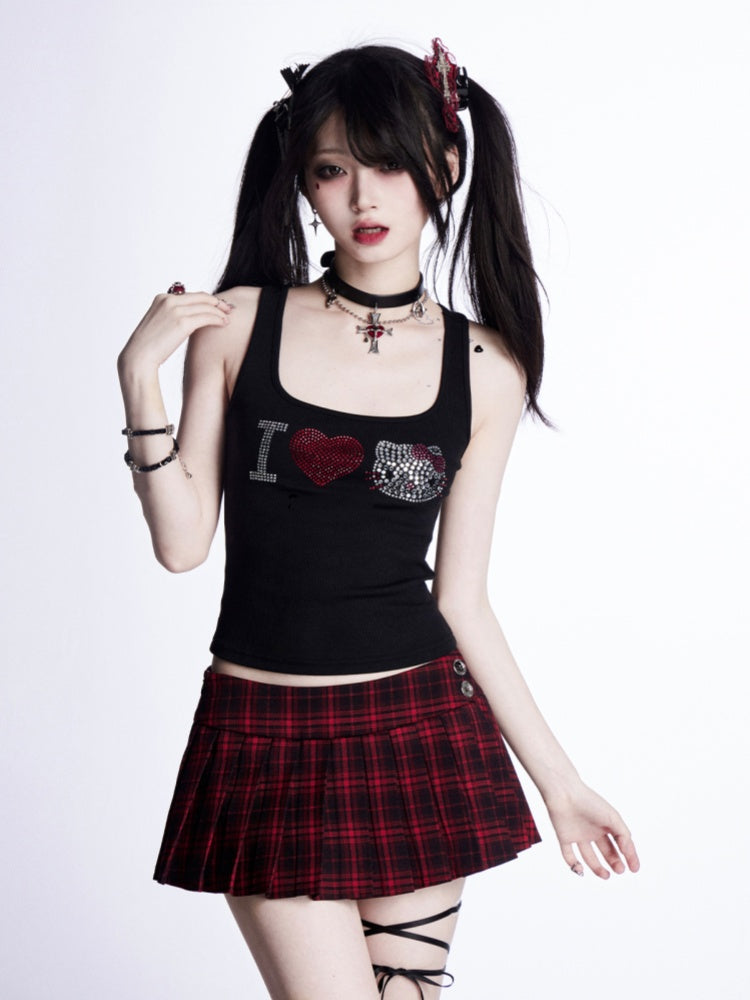 Waist Mini Black Pleated Skirt Red Plaid Low Glamorous