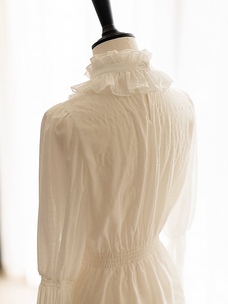 White Elegant Classic Detachable Jabot Collar Shirt - Forest Wardrobe