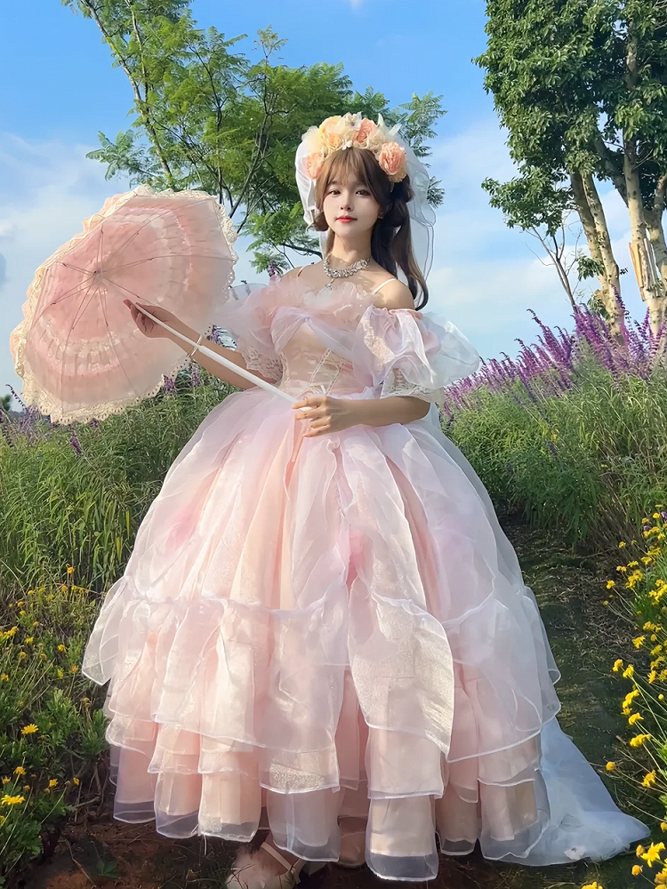 Dress Basque Plus Available Hanayome Waist Pink Lace-up Sizes Hime Gorgeous