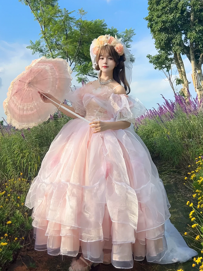Dress Basque Plus Available Hanayome Waist Pink Lace-up Sizes Hime Gorgeous