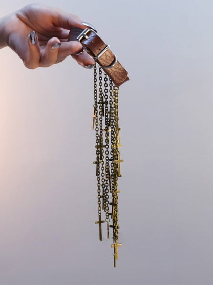 カフ タッセル サイバーパンク ブラック/シルバー/ブラウン デザイン チャーム アームクロス