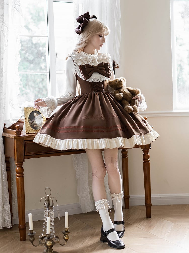 Lolita Dress Violin Boned Brown Version Under Short Classic Bust Waist with Embroidery