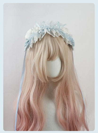 Lolita Haarband mit Spitzenbesatz und Blumenmuster in Blau