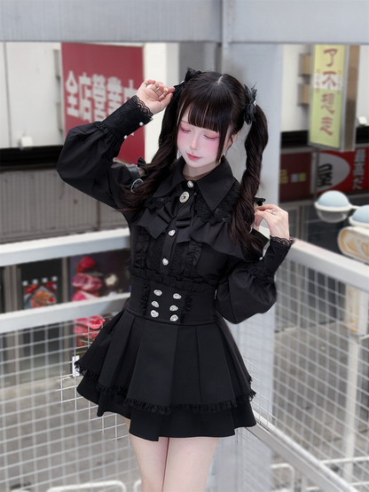 Kei Look Blouse Buckle Cutout Black Shoulder Heart Decorative with | Jirai
