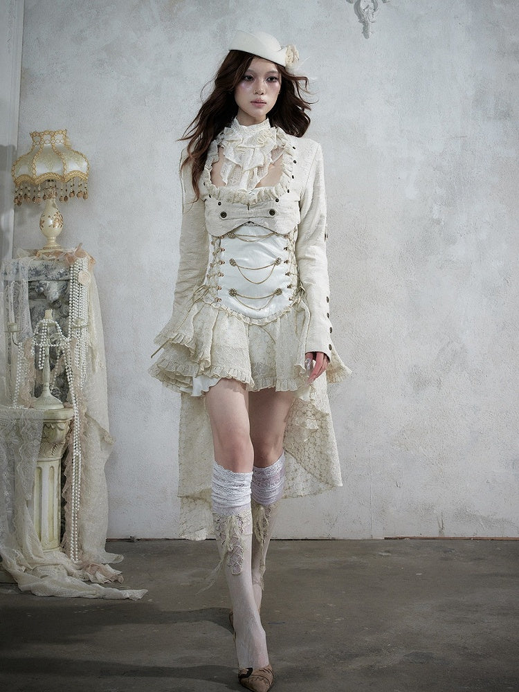 Victorian Punk Off-White Faux Two-Piece Asymmetric Tube Dress - NO ROMANCE