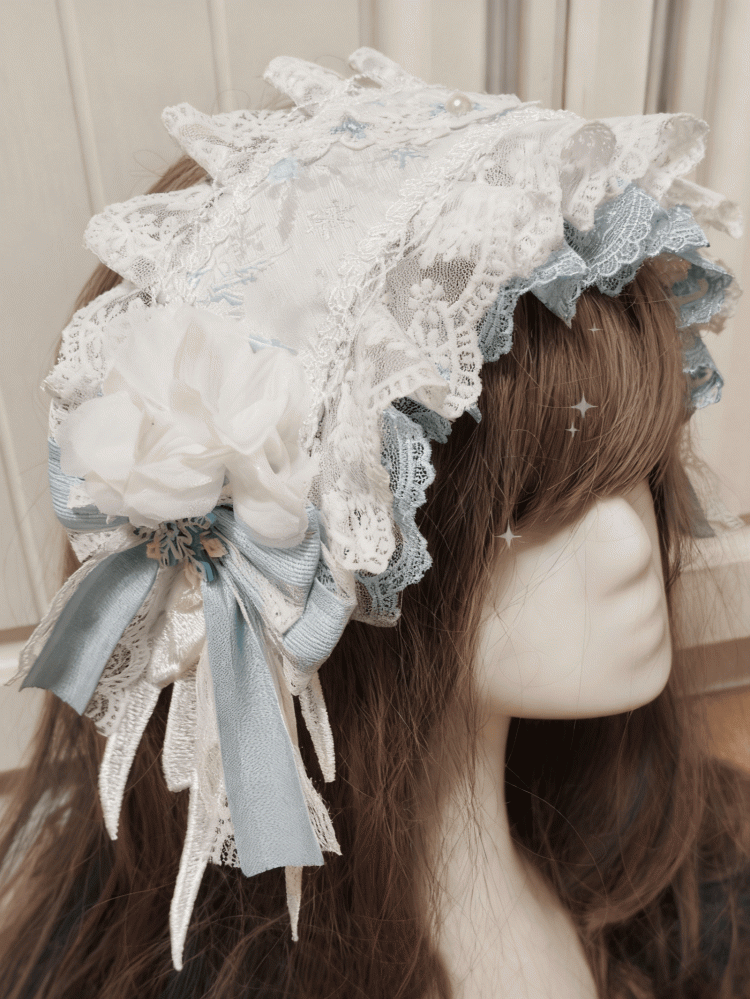 Lolita Snowflake Embroidery Lace Pink/Blue Hairband