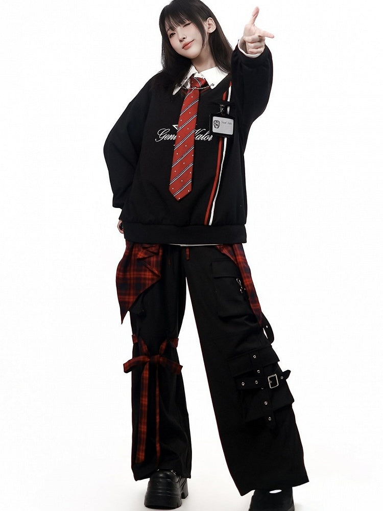 Black Straight-Leg Cargo Trousers with 3D Pockets - PINK SAVIOR