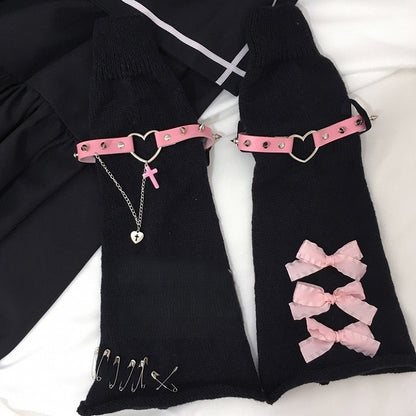 Leg Pink Warmer with PU Black Buckle Decorated