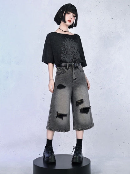 Black Detachable Sleeve UV Tee with Sea Lily Print - Quirky Hut