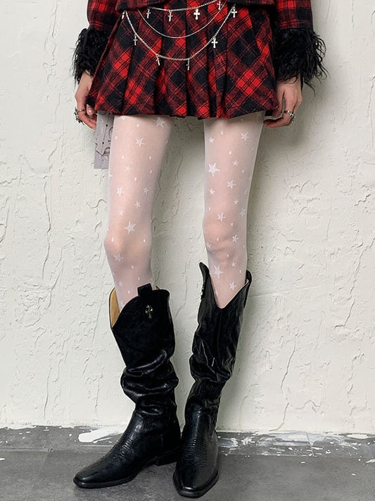 White Tights Star Y2K Print
